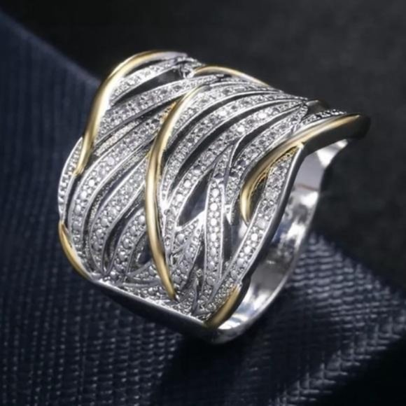 NEW 925 Sterling Silver Two Tone Diamond Ring, beautiful Ring, shiny Ring - Picture 3 of 8